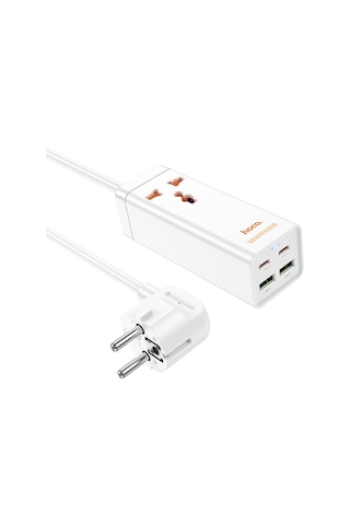 Hoco Ac10a Barry Pd65w 2type-c+2usb Bağlantı Noktaları, 1 Soketli Masaüstü Şarj Cihazı, Kablo Uzunluğu: 1.5m, Ab Fiş Beyaz