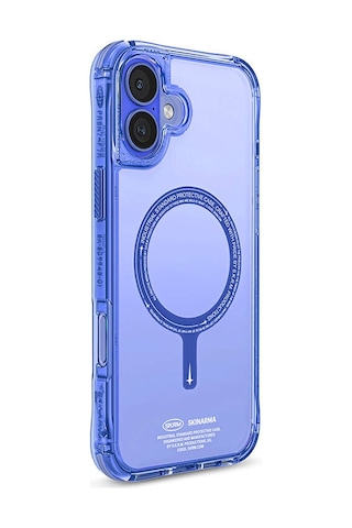 Apple iPhone 16 Plus Uyumlu Kılıf Magsafe Şarj Özellikli Şeffaf Airbag Tasarımlı Skinarma Saido Mavi