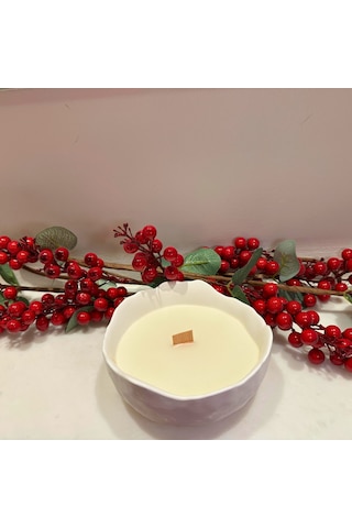 Glaze Mud Dekoratif Mum Ahşap Fitilli Minimal Tasarım Ev & Ortam Mumu Beyaz
