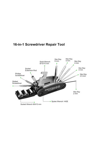 Suntek 16 In 1 Çok Fonksiyonlu Bisiklet Tamir Alet Kiti Bisiklet Siyah