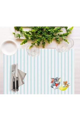 Tom And Jerry Striped Kumaş Amerikan Servis 4'lü Set 35x50cm- Warner Bros Lisanslı Ürün, Keten Kumaş Çok Renkli