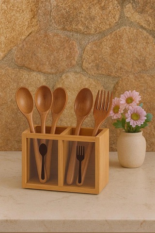 Bambu Kaşıklık Kutusu 5x13 Cm Doğal Mutfak Düzenleyici Ve Servis Kutusu Bambu