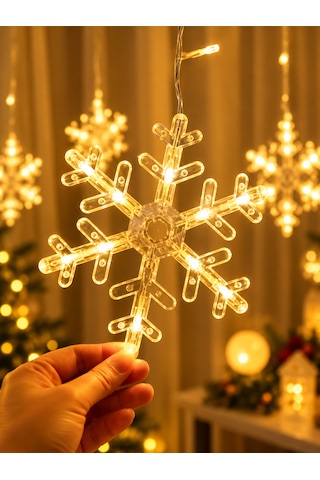 Yılbaşı Işıklandırma 3 Metre 12 Kar Taneli Led Işık 8 Fonksiyonlu Fişli Gün Işığı Yılbaşı Süsleri Ev Pencere Balkon Dekorasyonu Günışığı