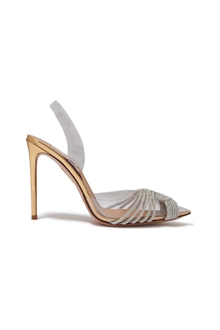 Aquazzura Gatsby 105 Kristal Slingback Topuklu Ayakkabı - Altın
