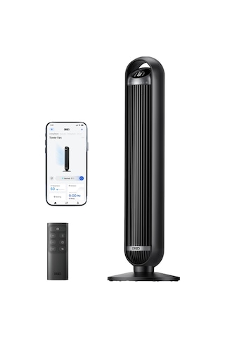 DREO Nomad TFT413S Kule Tipi Vantilatör, WiFi Kontrollü, Alexa Uyumlu, 25dB Sessiz Fan, 8 Hız Kademesi, 90° Salınım, Kumandalı Siyah