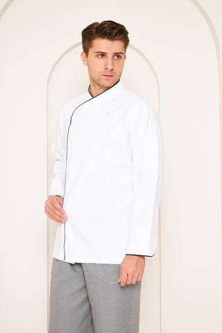 Aşçı Beyaz Ceket Beyaz Siyah Detaylı