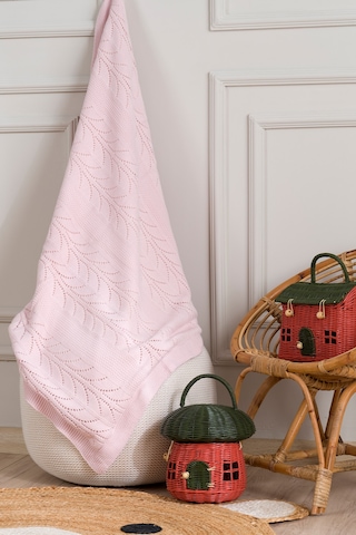 Toffy Toz Pembe Buğday Örgü Bebek Battaniyesi 100x100 Pembe