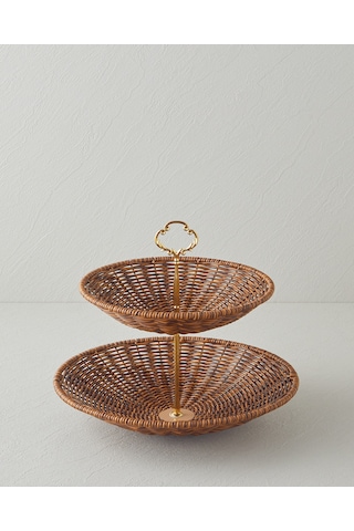 English Home Boho Plastik Rattan Katlı Servis 28,5x28,5x25 Cm Kahverengi