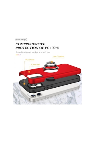 Cosmotex Newface Apple, Uyumlu iPhone 12 Mini Kılıf Elit Yüzüklü Kapak - Kırmızı