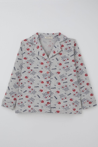 Breeze Kız Çocuk Pijama Takımı Kraliçe Kedicik & Çilek Desenli 7-11 Yaş, Açık Gri Melanj
