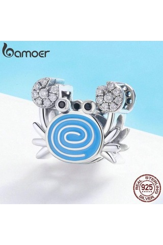 Novahub 925 Ayar Gümüş Komik Yengeç Boncuk Bilezik Kadın Mavi Emaye Göz Alıcı Gümüş