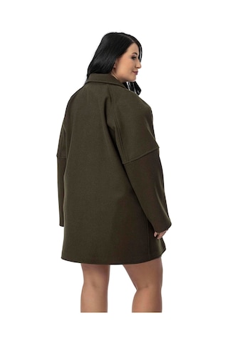 Büyük Beden Gömlek Yaka Reglan Kollu Torba Cepli Astarsız Kaşe Kısa Haki Kaban Haki