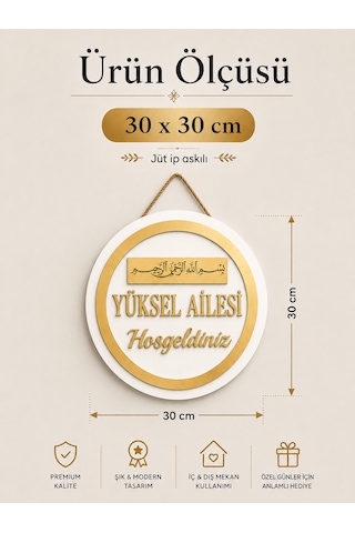 Besmele Tablo Kişiye Özel Gold Pleksi Ahşap Kapı Süsü Dış Kapı İsimliği Dekoratif Kapı Tabelası Beyaz