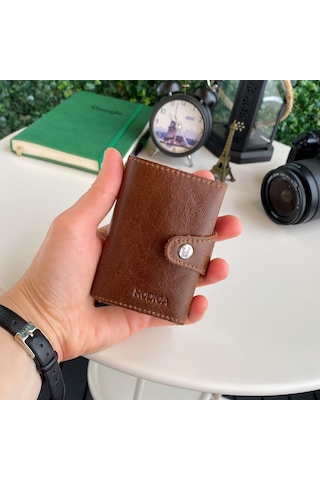 Modica® Lizbon - Hakiki Deri Mekanizmalı Natürel Akıllı Kartlık C