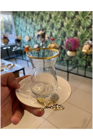 Çnr Home Collection Pandoranin Kutusu Porselen Tabakli Taşli Çay Seti Gold