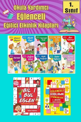 1.sınıflar İçin Okumayı Sevdiren 10 Lu Hikaye Seti -bil Bul Eğlen-kodlama 19 Okulda Evde Tatilde