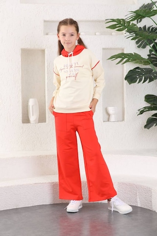 Mnk Baby & Kids Beauty Slaş Kız Çocuk İkiiplik Kapşonlu Eşofman Mnk0395 Nar Çiceği