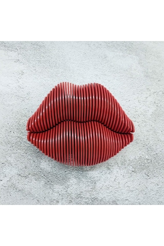 Cajuart 3 Boyutlu Parametrik Ahşap Kırmızı Dudak Modern Duvar Dekoru Tablo