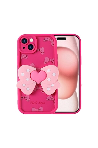 Goocamp Apple Uyumlu iPhone 15 Kılıf Kamera Korumalı Figür Tasarımlı Kapya Kapak-pembe Koyu Pembe Koyu