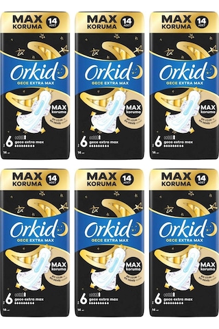 Orkidhijyenik Ped Ultra Gece Ekstra Max 14' Lü 6 Adet