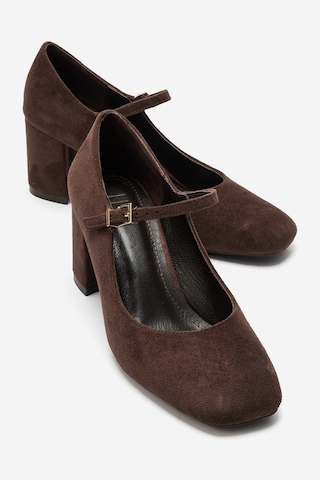 Luvi Shoes Nıcho Kahverengi Süet Kadın Kalın Topuklu Ayakkabı