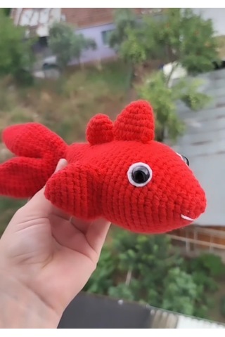 Örme Kırmızı Balık Oyuncak Amigurumi Kırmızı 20 CM