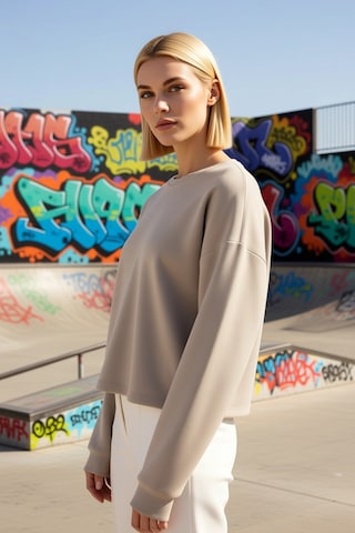 Benerly Kadın Bisiklet Yaka Standart Kol Crop Örme Sweatshirt Fonksiyonel Vizon