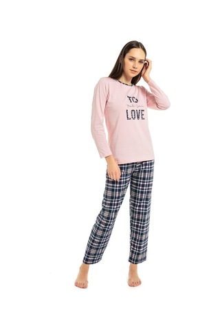 Vishenka Vıshenka Kadın Love Yazı Baskılı %100 Pamuk Pembe Pijama Takımı Pembe