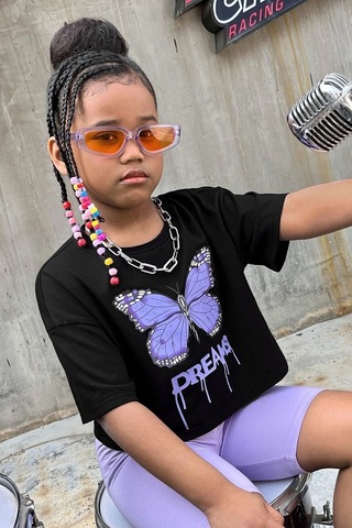 Uyguntarz Çocuk Dream Butterfly Pamuklu Tshirt Siyah