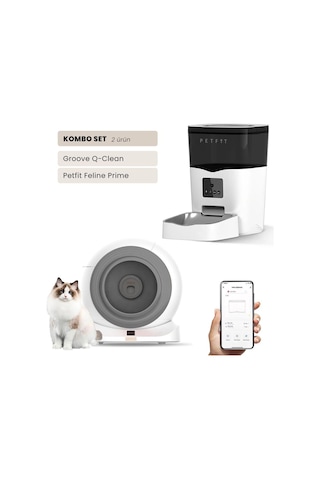 Groove Q-clean Wi-fi Akıllı Otomatik Kedi Tuvaleti Gri + Petfit Feline Prime 3l Wi-fi Kameralı Akıllı Otomatik Mama Kabı Besleme Ünitesi Bundle