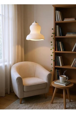 Beton Görünümlü Şık Ve Modern İskandinav Avize Rustik Ampul Hediyeli Beyaz