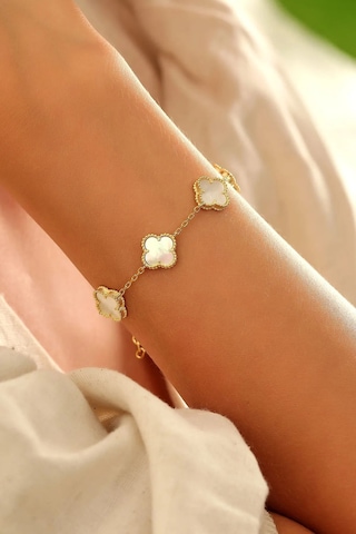 Gold Sedef Doğal Taşlı Premium Çelik Bileklik Gold