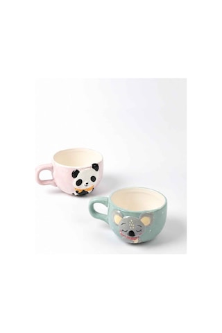 Minizoo Sevimli Fil Ve Panda Figürlü 2 Adet Porselen Kupa Seti Renklı