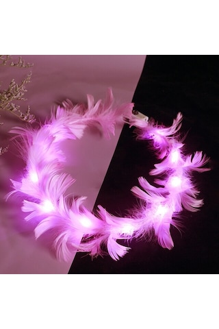 Led Işıklı Rgb 3 Fonksiyonlu Otrişli Parti Tacı Pembe Renk
