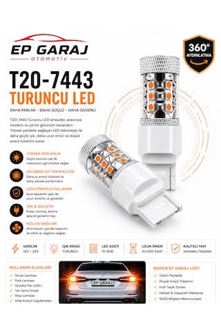 Üniversal T20-7443 Turuncu Led Ampul Güçlü Sinyal Ve Şık Görünüm 0