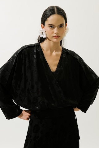 Manuka Jakarlı Saten Kimono Siyah Siyah