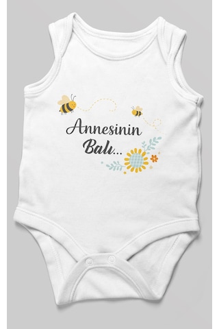 Morivokids Annesinin Balı Sıfır Kollu Bebek Body %100 Pamuk Beyaz