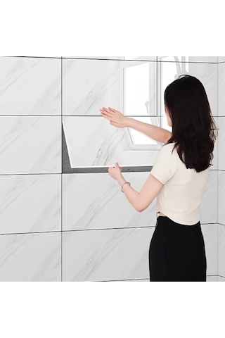 Periboia Beyaz Mermer Desenli Alüminyum Plastik Duvar Stickerı Karışık Renkli