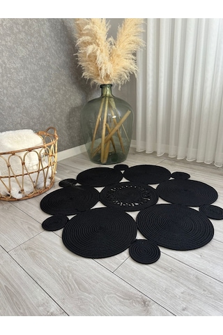 Bohem Jüt El Dokuma Halı Jüt İplik Halı Jüt Doğal Kilim Recycle Kilim Halı Jüt Örme Özel Tasarım Siyah