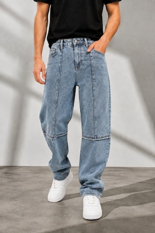 Public Denim Erkek Baggy Jean Pantolon Bol Kesim Yıkamalı Desenli Dikiş Detaylı Oversize K... Mavi