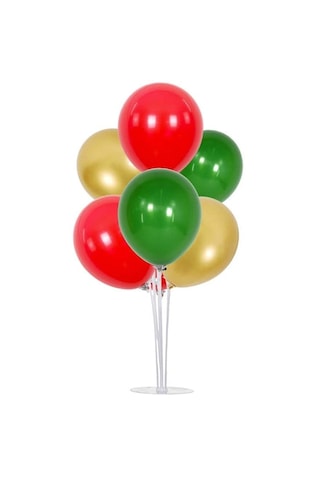 2 Adet Balon Standı 14 Adet Yeşil Kırmızı Gold Yılbaşı Balon Set