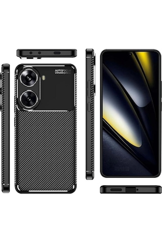 Poco X7 Pro Iron Man Edition Uyumlu Silikon Kılıf Karbon Desenli Kamera Korumalı Kapak Siyah Siyah