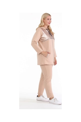 Mia Butik Kadın Büyük Beden Krem Deri Görünümlü İki İplik Ceket-786 Krem
