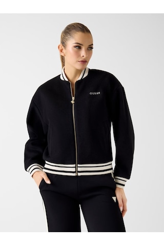 Guess Melton Tam Fermuarlı Kadın Bomber Ceket V6rl00wm072 Siyah