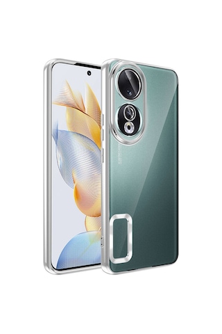 Noktaks - Huawei Honor 90 Uyumlu - Kılıf Kamera Korumalı Logo Gösteren Omega Kapak - Gümüş