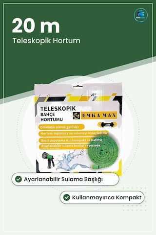 Teleskopik Bahçe Hortumu 20 M Yeşil Esnek Genleşen Sulama Hortum