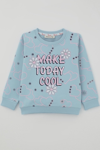Breeze Kız Çocuk Cool Sweatshirt Çiçek Desenli Kalpli 3-8 Yaş , Açık Mavi