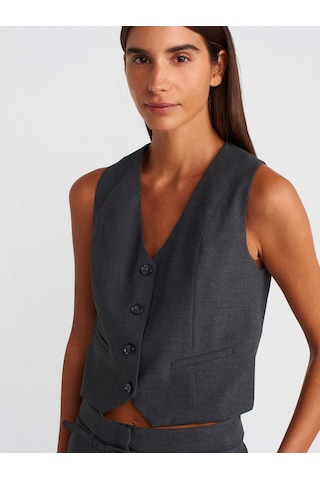 Dilvin 60562 Kısa Özel Dikim Yelek Koyu Gri