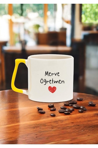 Öğretmenler Günü Kişiye Özel Renkli Kulplu Öğretmen Kupası Sarı