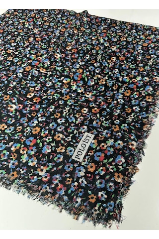 Poloist Desenli Flamalı Keten Eşarp- 05653 Mavi